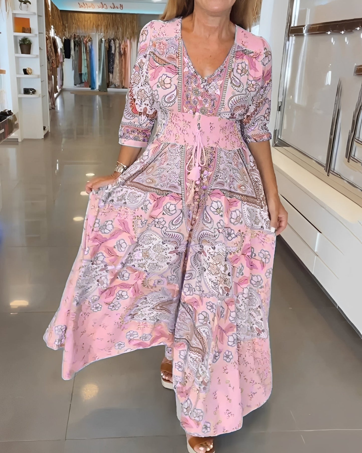Jasmin - Stilvolles Kleid mit V-Ausschnitt und Muster für Damen