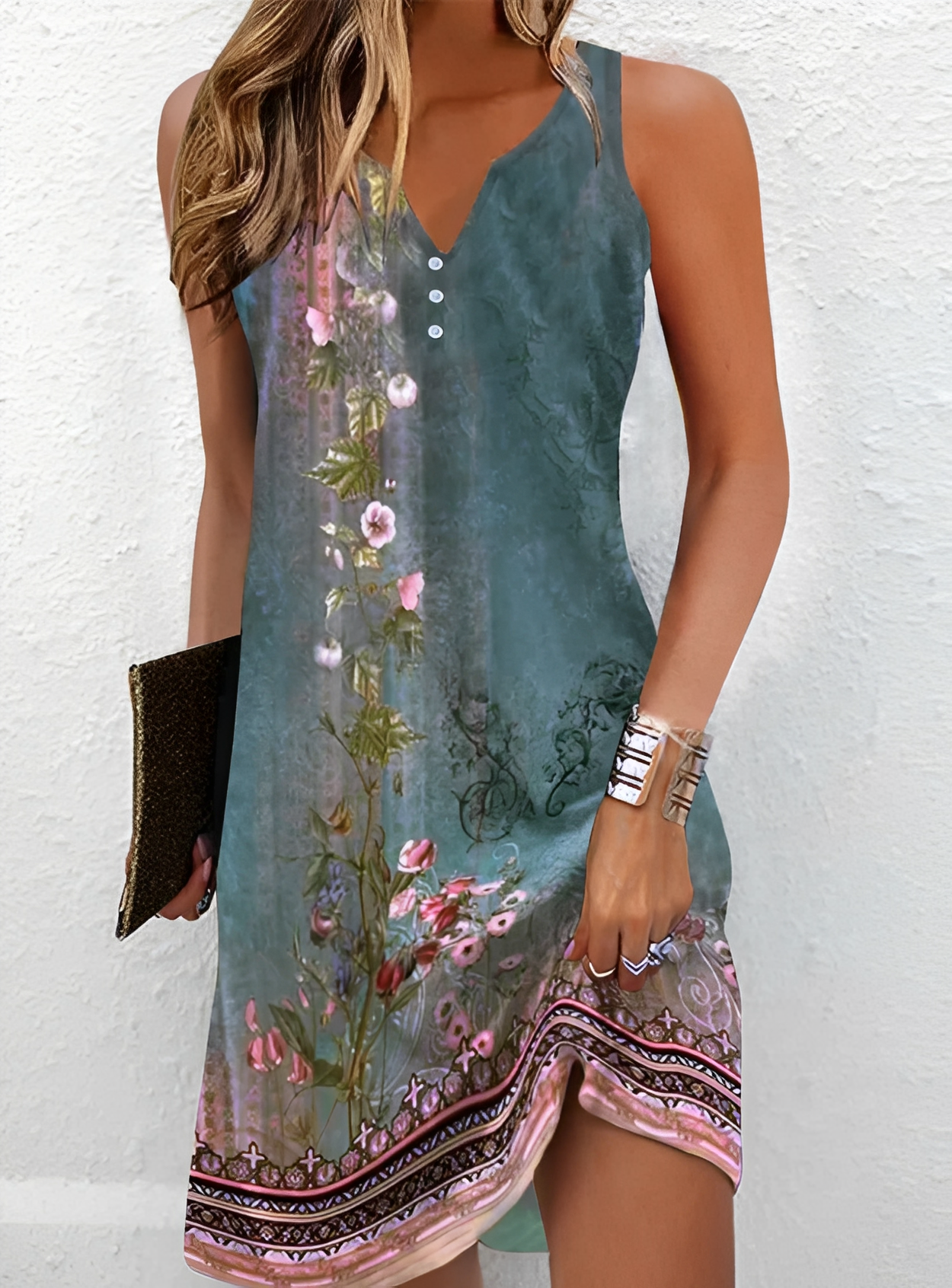 Henie - Ärmelloses Damen-Minikleid mit Blumendesign
