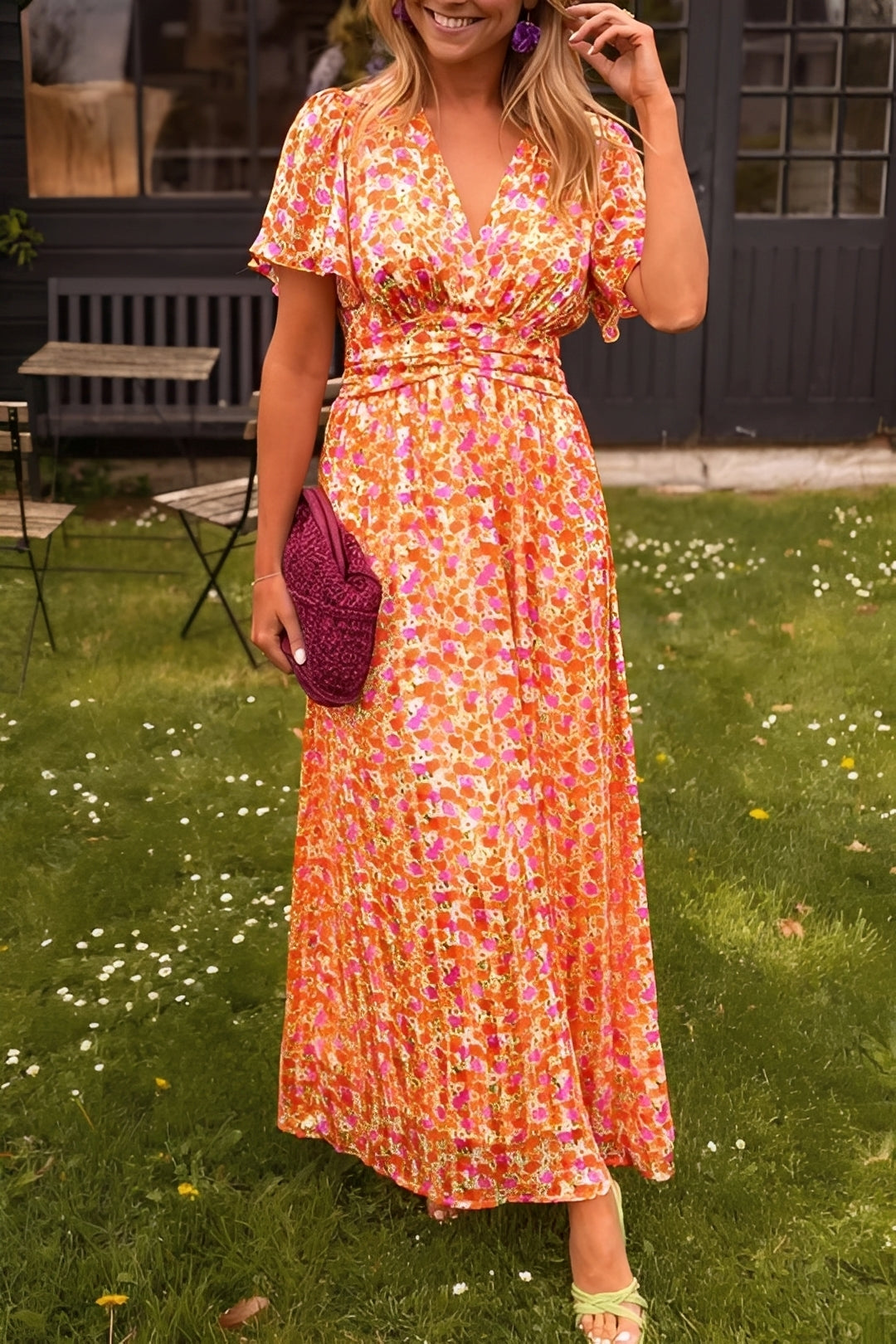 Rachel - Schickes langes Damenkleid mit V-Ausschnitt