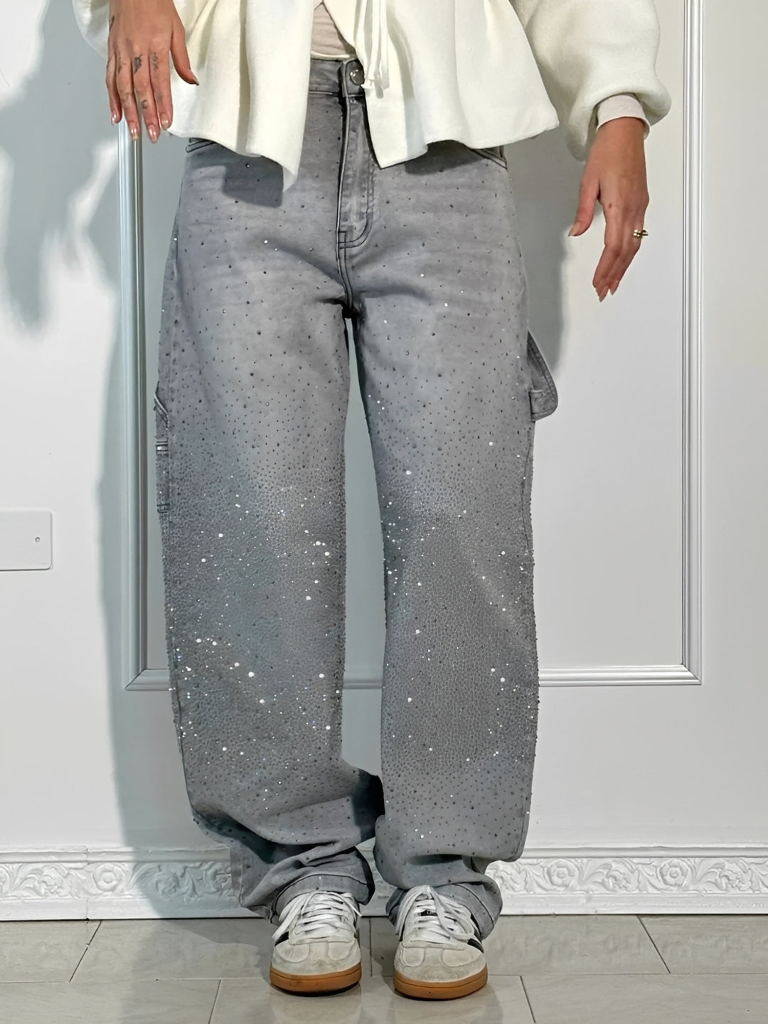 Sami - Stylische Glitzer-Jeans mit weitem Bein