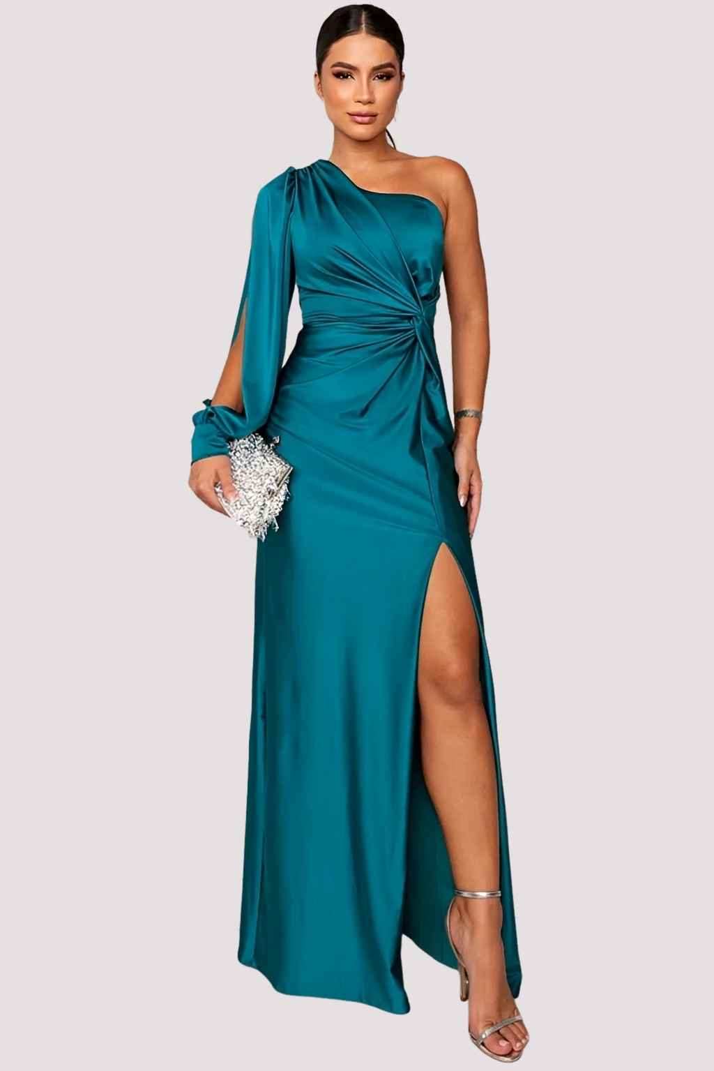 Yaseen - Stilvolles Kleid mit ungleicher Schulter und Schlitz