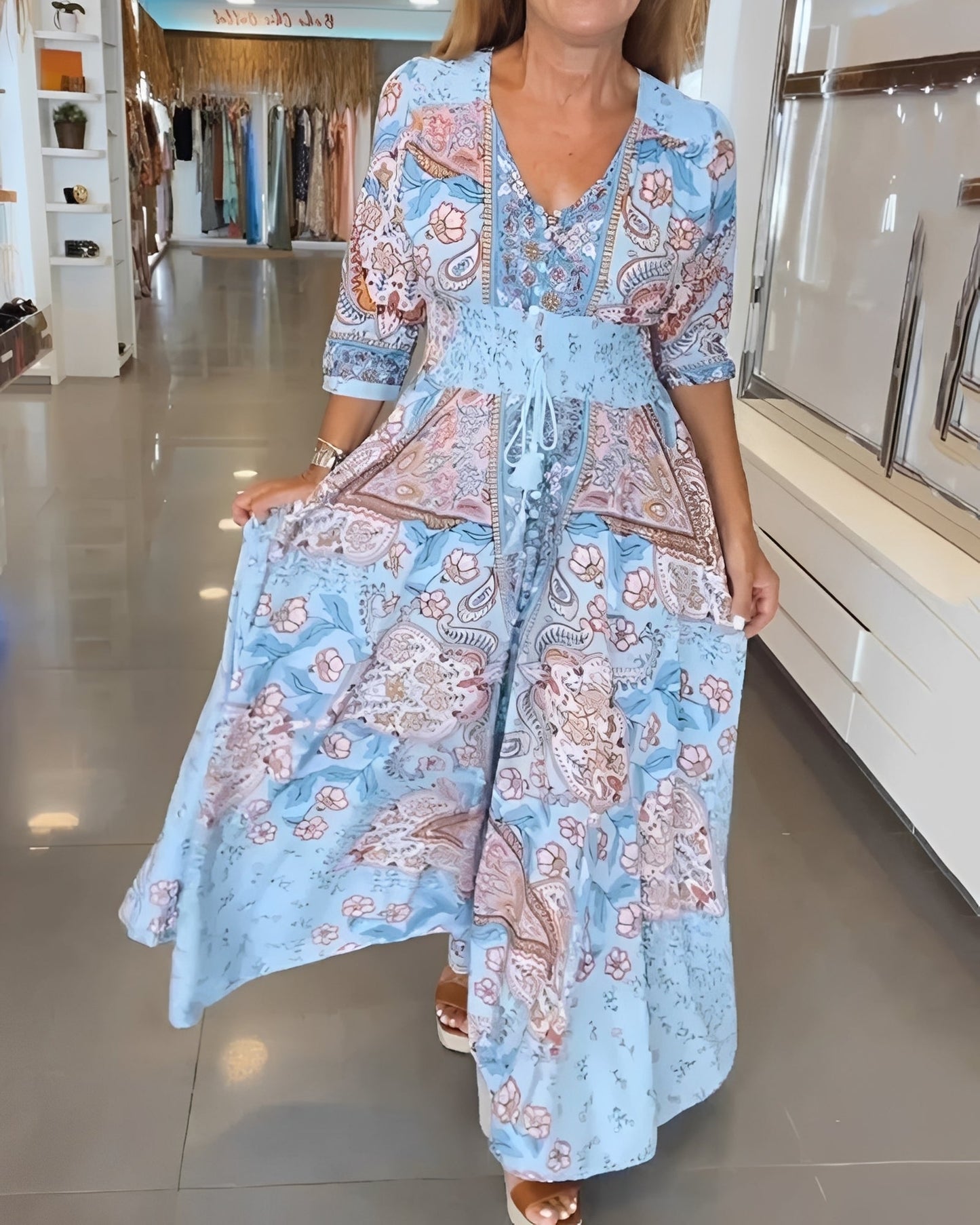 Jasmin - Stilvolles Kleid mit V-Ausschnitt und Muster für Damen