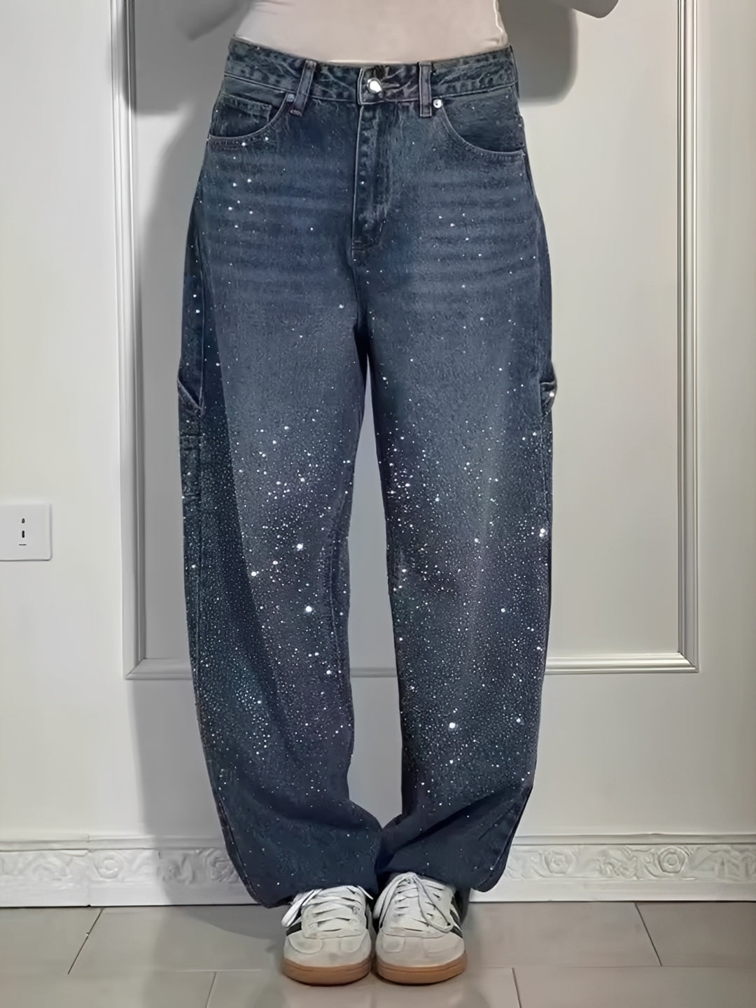 Sami - Stylische Glitzer-Jeans mit weitem Bein