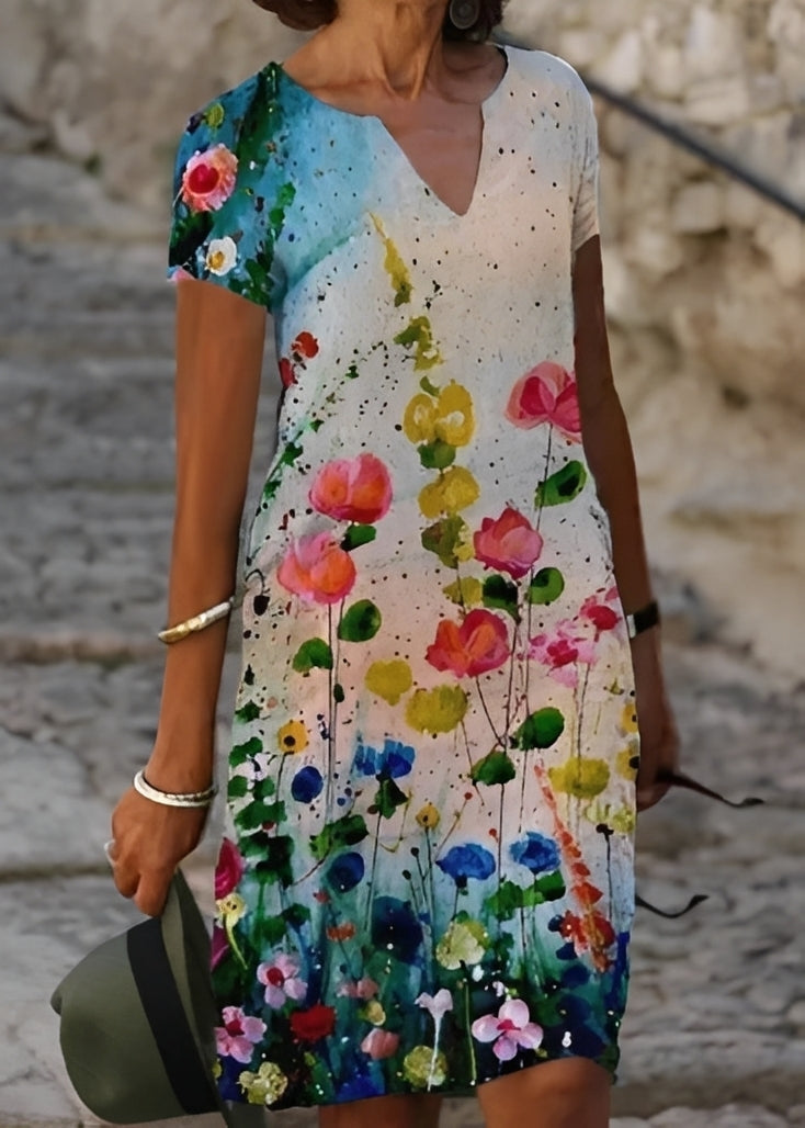 Kristina - Edles, blumiges Damenkleid mit kurzen Ärmeln